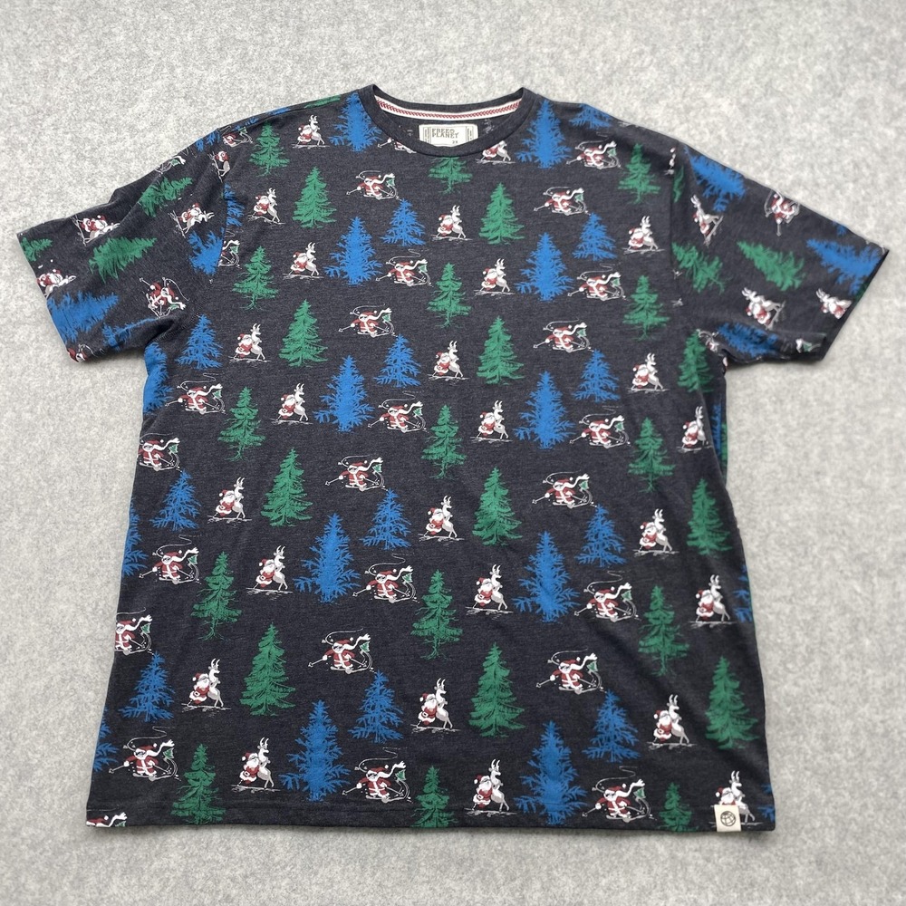 Free Planet Mens 2XL Gray Santa Skiing Christmas Allover Graphic Tee FTXG06BKH